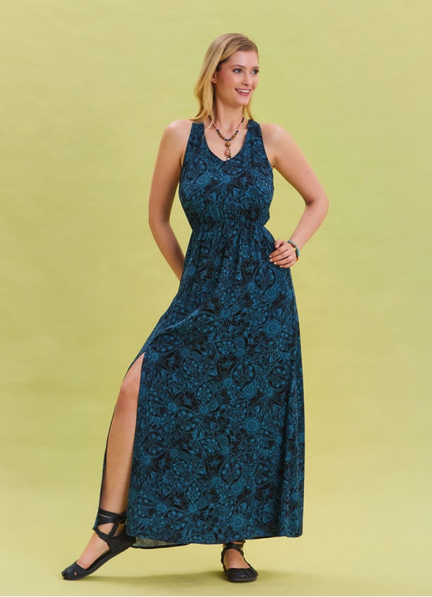 Indigo Bohemian Dress with Slit Neck 4646